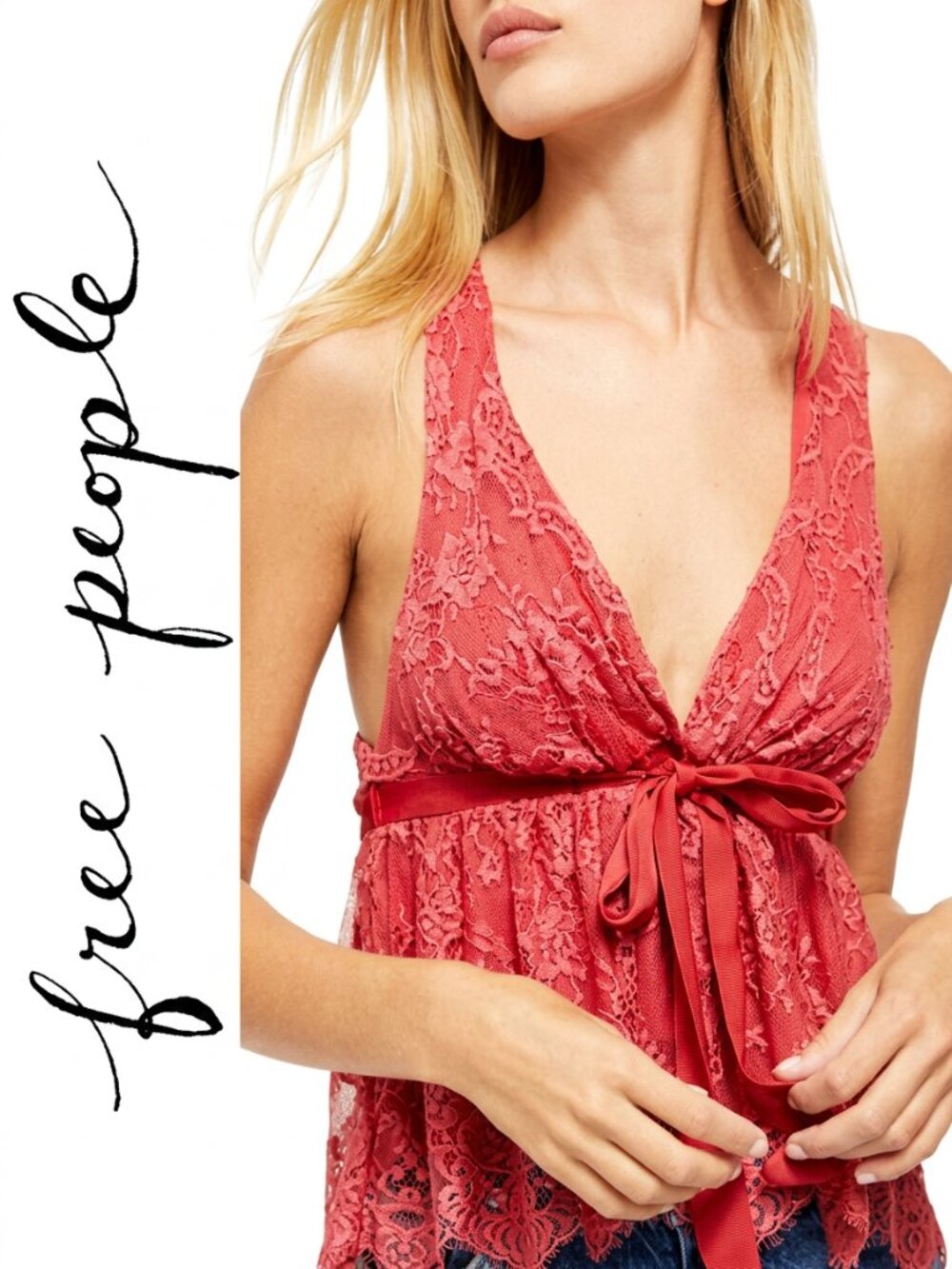 FREE PEOPLE Frenchie Kiss Chante lace tie front blouse